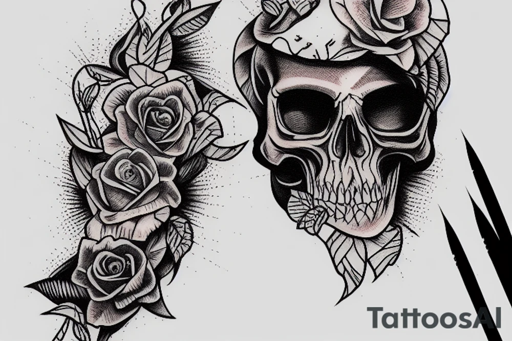 Quill pen dipping in a human skull tattoo idea