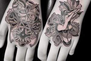 hands praying while holding a rosary tattoo idea