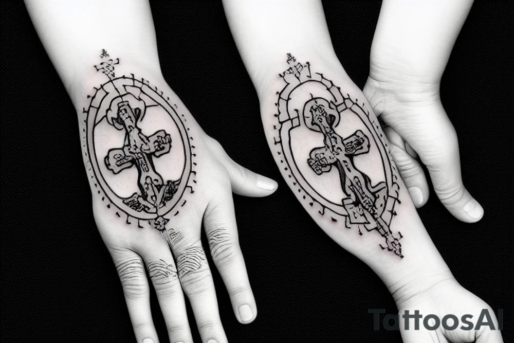 hands praying while holding a rosary tattoo idea
