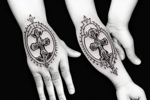 hands praying while holding a rosary tattoo idea