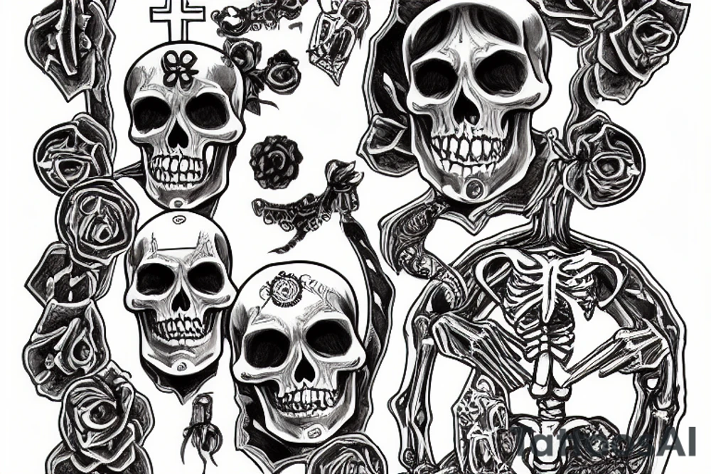 skeleton holding a rosary tattoo idea