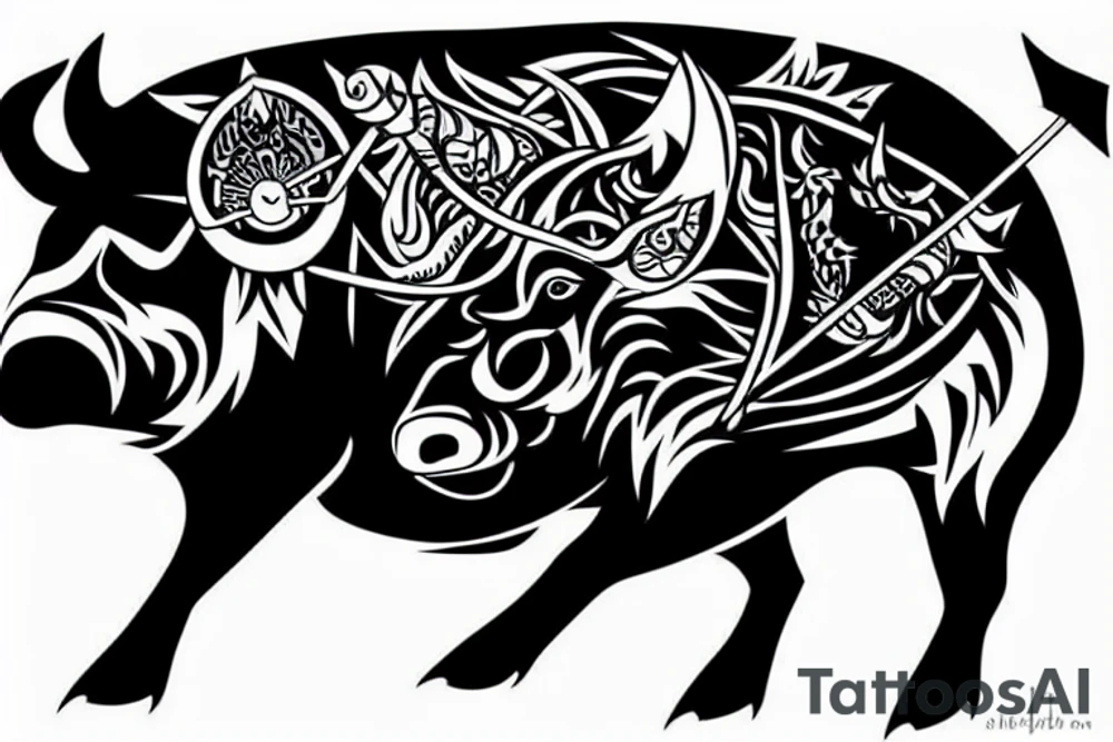 boar with arrows in its head tattoo idea