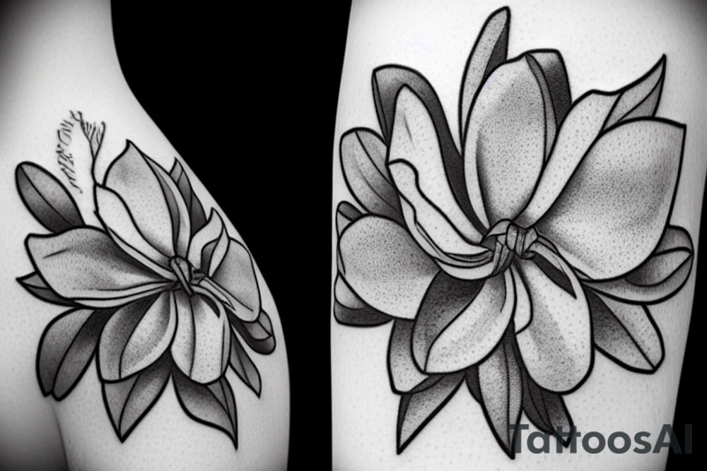 magnolia flower in and out of a square tattoo idea