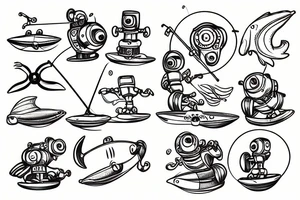 fishing robot tattoo idea