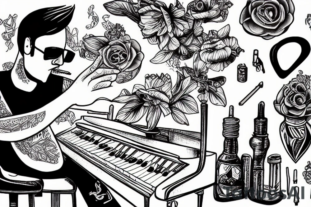 A man playing piano done by Pawel Indulski tattoo idea