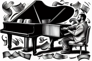 A man playing piano done by Pawel Indulski tattoo idea