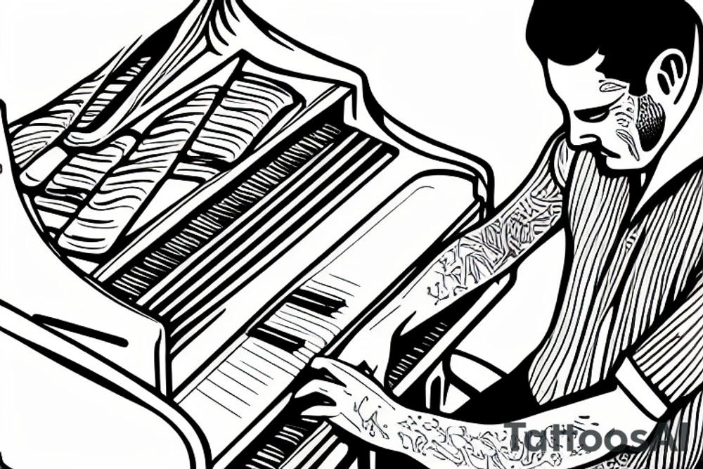 A man playing piano in the beach tattoo idea