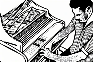 A man playing piano in the beach tattoo idea
