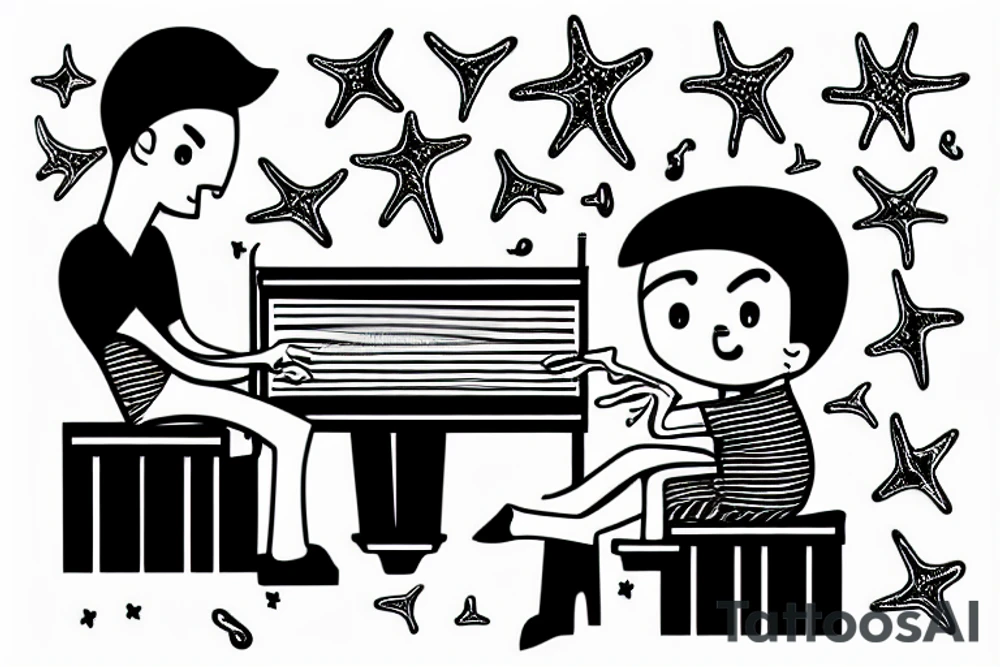 A man playing piano in the beach tattoo idea