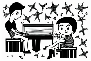 A man playing piano in the beach tattoo idea