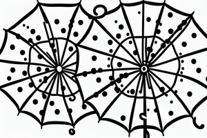Umbrella with a crown, 6 dots around with place for text tattoo idea