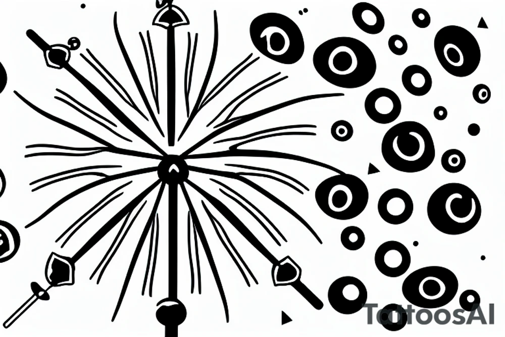 Umbrella with a crown, 6 dots around with place for text tattoo idea