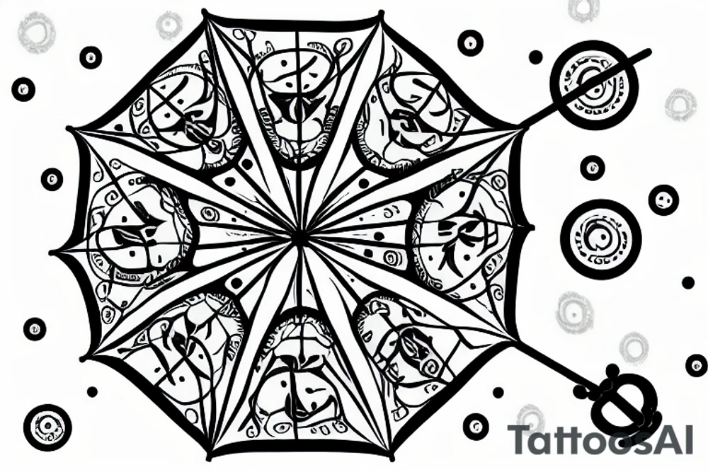 Umbrella with a crown, 6 dots around with place for text tattoo idea Umbrella with a crown, 6 dots around with place for text tattoo idea