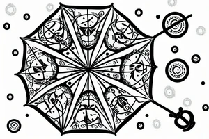 Umbrella with a crown, 6 dots around with place for text tattoo idea