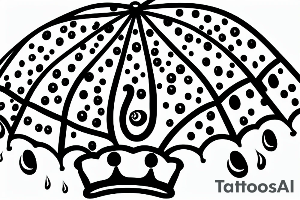Umbrella with a crown, 6 dots around with place for text tattoo idea