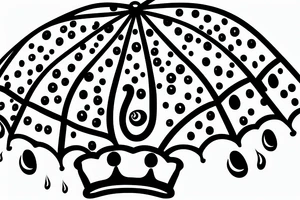 Umbrella with a crown, 6 dots around with place for text tattoo idea