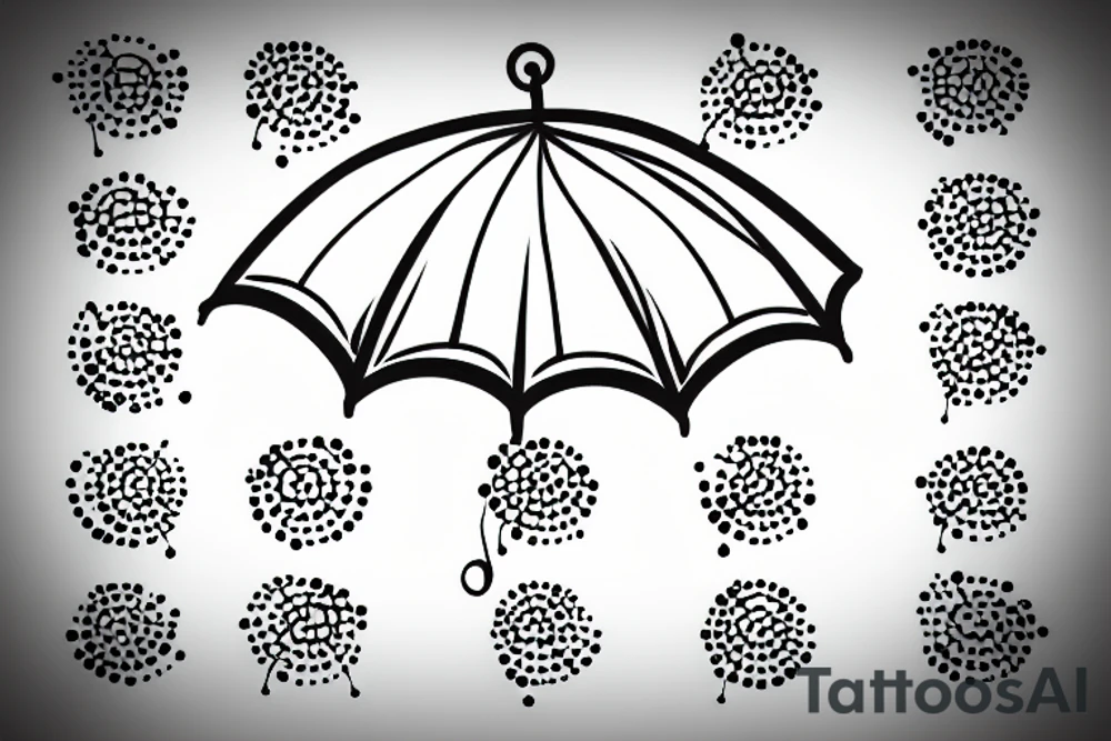Minimalistic umbrella with a crown on top. 5 Stars or dots floating around. tattoo idea
