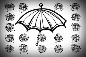 Minimalistic umbrella with a crown on top. 5 Stars or dots floating around. tattoo idea