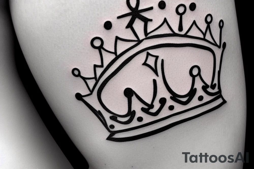 Minimalistic crown on top. 5 Stars or dots floating around. tattoo idea