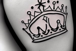 Minimalistic crown on top. 5 Stars or dots floating around. tattoo idea