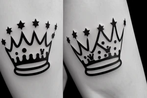 Minimalistic crown on top. 5 Stars or dots floating around. tattoo idea