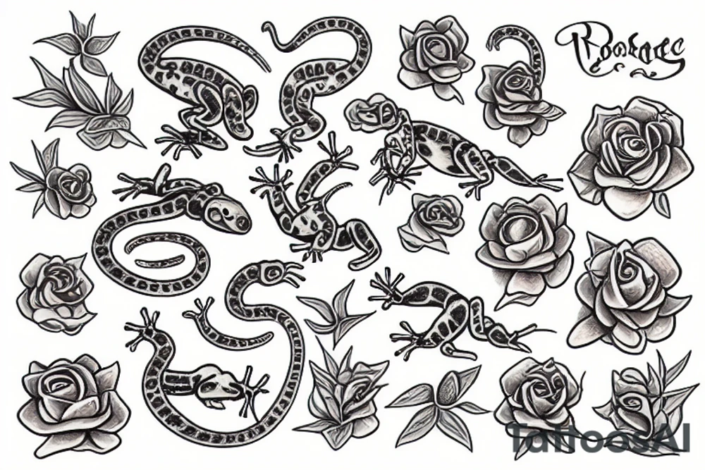gecko with rose tattoo idea