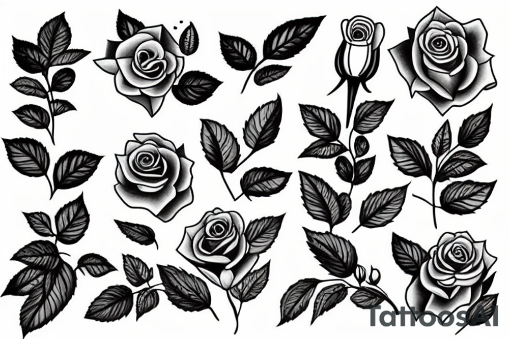 rose with leaves tattoo idea