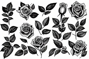 rose with leaves tattoo idea