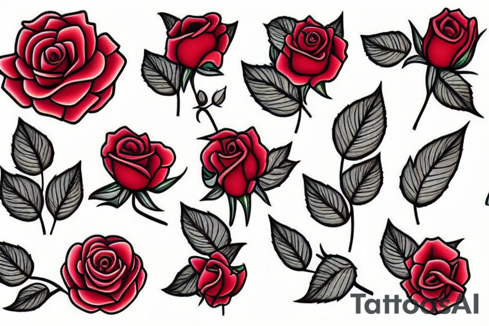 rose with leaves tattoo idea