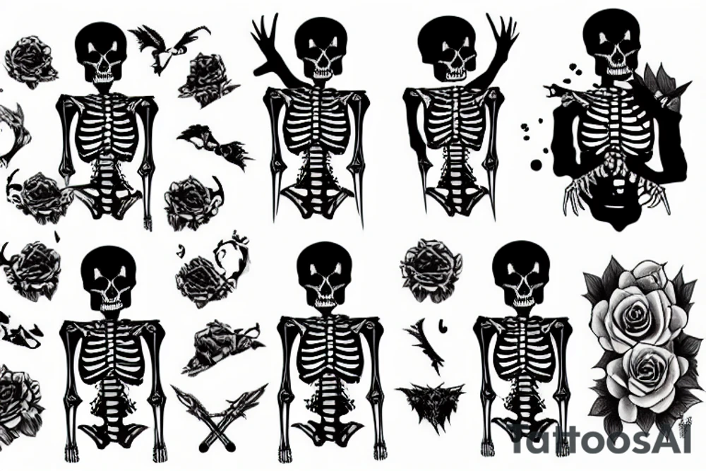 Skeleton playing punk tattoo idea