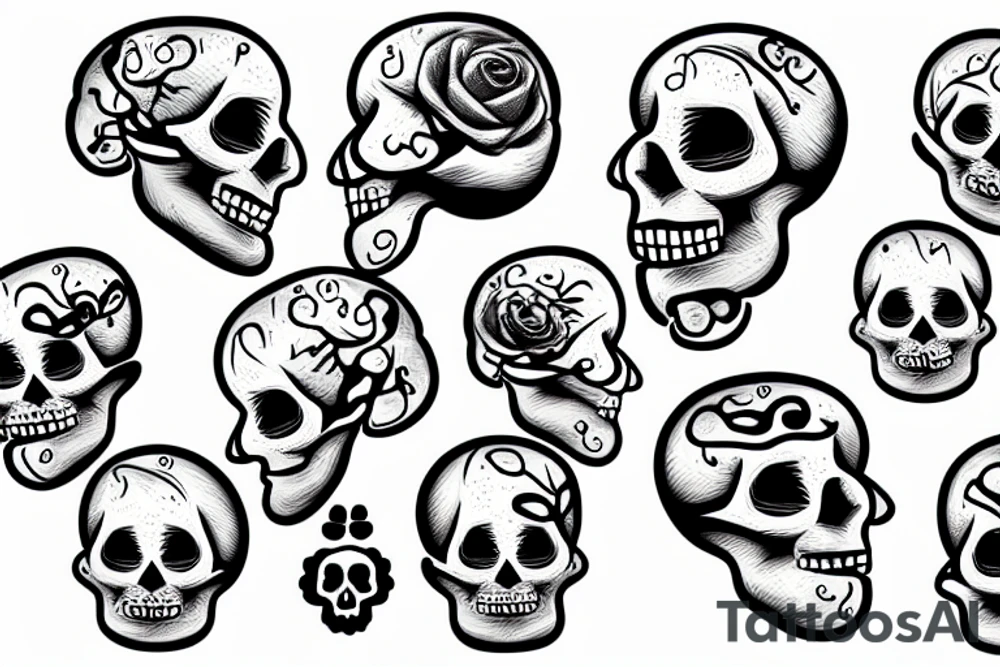 skull with brain surgery scar tattoo idea