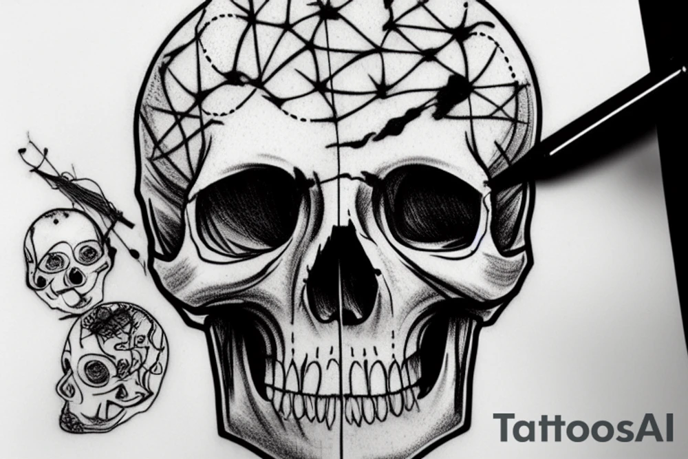 skull with brain surgery scar tattoo idea
