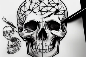 skull with brain surgery scar tattoo idea