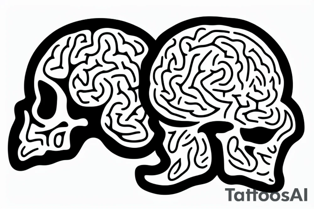 skull with brain surgery scar tattoo idea