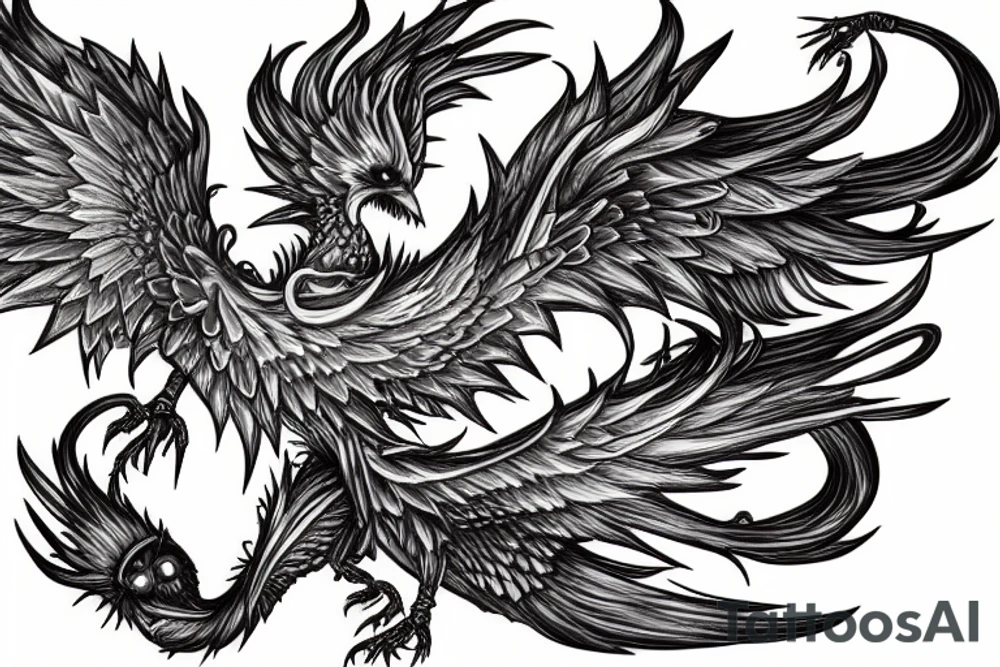 Steampunk phoenix on fire rising from ashes tattoo idea