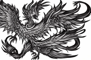Steampunk phoenix on fire rising from ashes tattoo idea