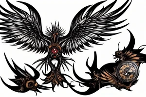 Steampunk phoenix on fire rising from ashes tattoo idea