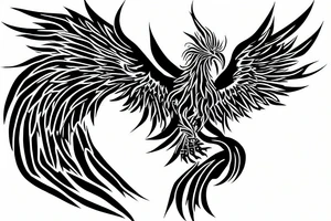 Metal robotic phoenix on fire rising from ashes tattoo idea