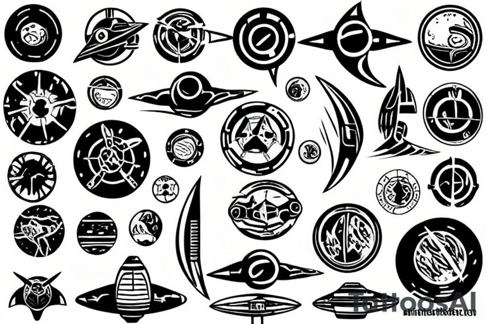 a spaceship logo circular minimal tattoo idea
