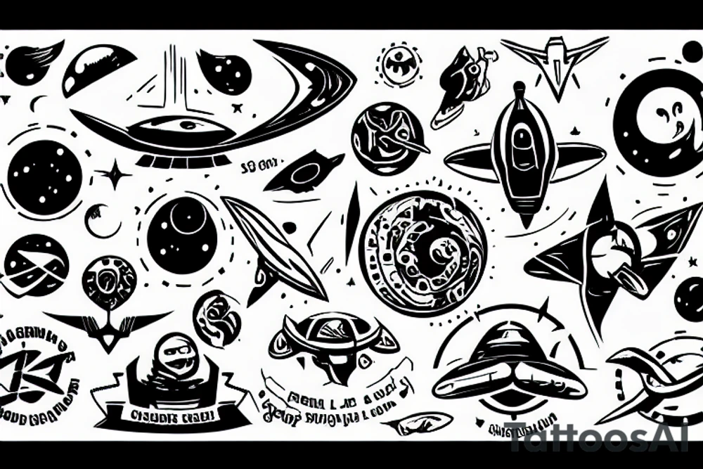 a spaceship logo circular minimal tattoo idea