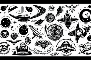 a spaceship logo circular minimal tattoo idea