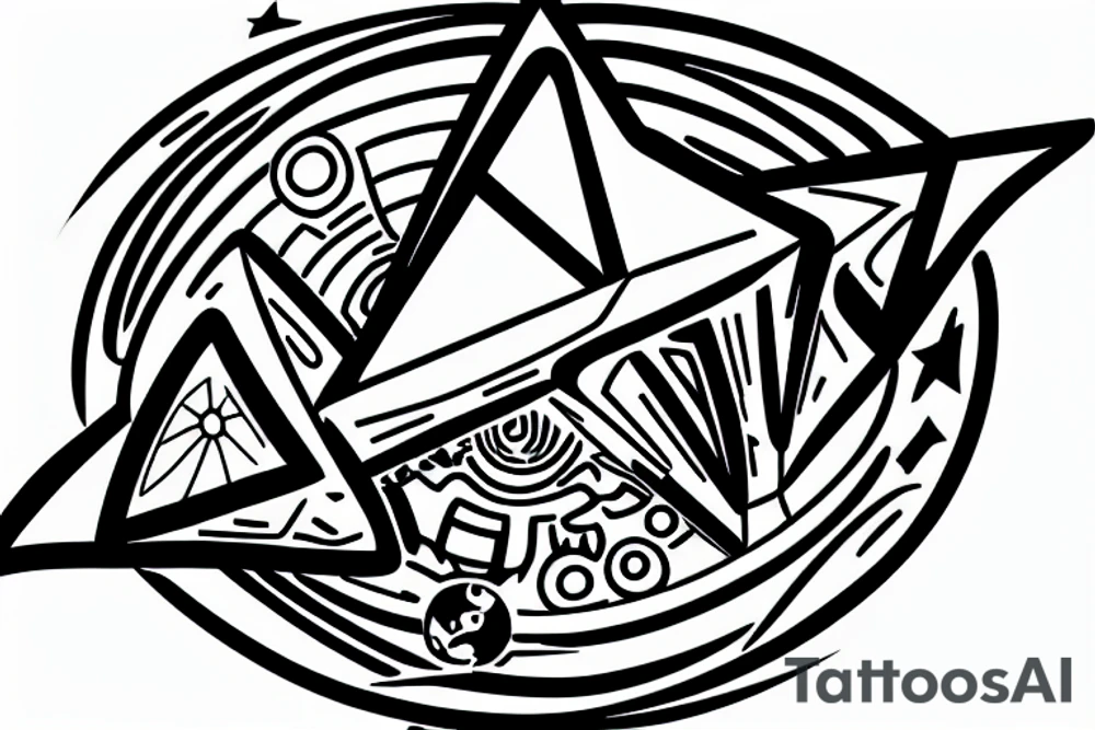 a spaceship logo circular stylized alien shape triangle tattoo idea