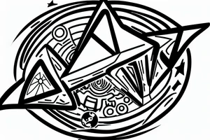 a spaceship logo circular stylized alien shape triangle tattoo idea