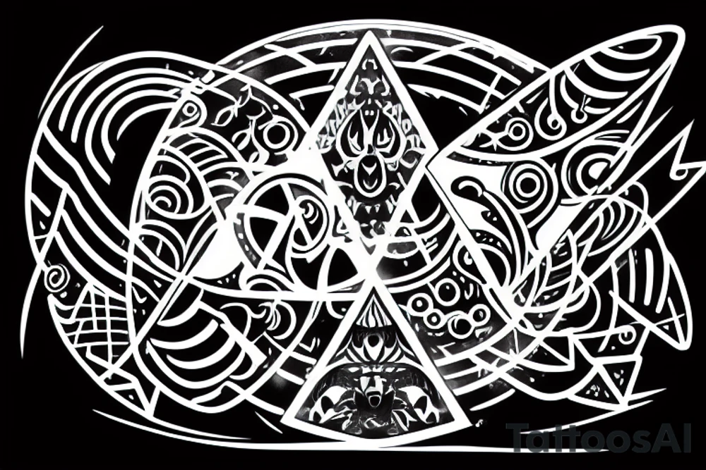a spaceship logo circular stylized alien shape triangle tattoo idea