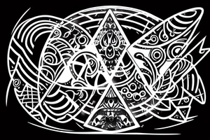 a spaceship logo circular stylized alien shape triangle tattoo idea