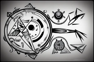 a spaceship logo circular stylized alien shape triangle simple tattoo idea