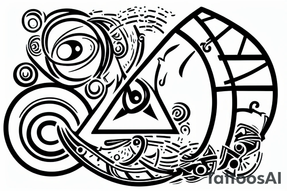 a spaceship logo circular stylized alien shape triangle simple tattoo idea