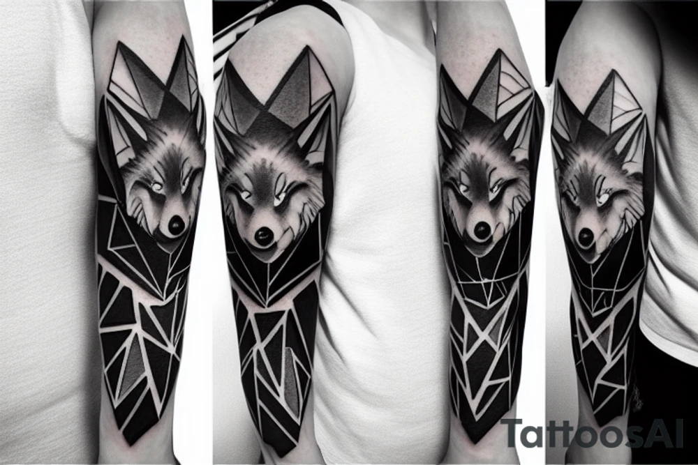 A baby wolf with angular modern shapes tattoo idea