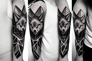 A baby wolf with angular modern shapes tattoo idea