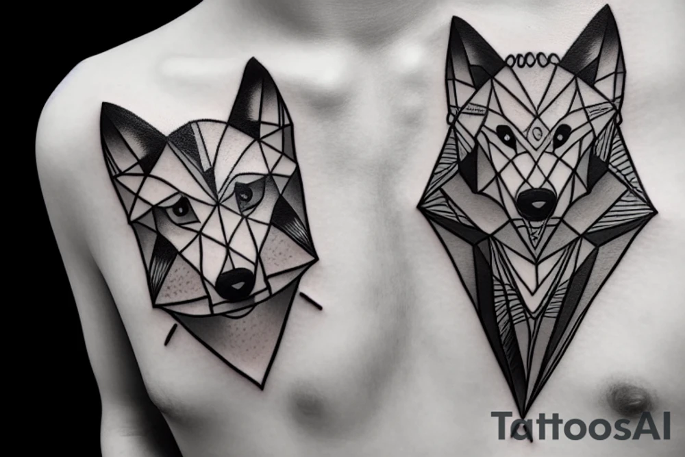 A baby wolf with angular modern shapes tattoo idea